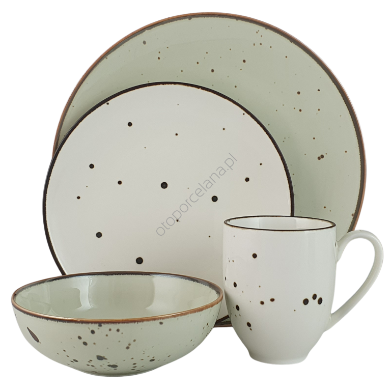 COTTAGE GREEN TEA, CREAM kubek, deser zestaw 6 os. 24 szt. - Alumina Bogucice