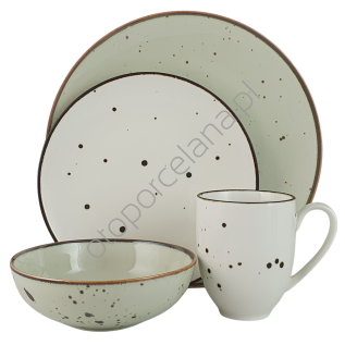 COTTAGE GREEN TEA, CREAM kubek, deser zestaw 6 os. 24 szt. - Alumina Bogucice