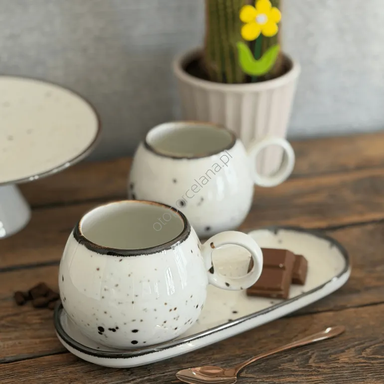 COTTAGE CREAM zestaw śniadaniowy 2 x KUBEK SL46 + tacka - Alumina Bogucice