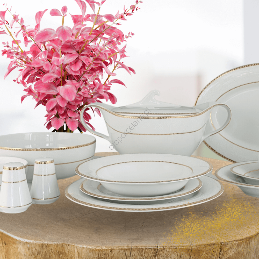 KELLY GOLD serwis obiadowy 6 osobowy/ 27 sztuk.