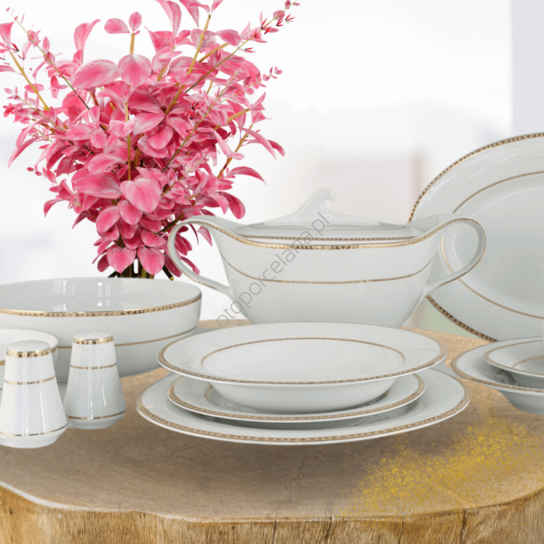 KELLY GOLD serwis obiadowy 6 osobowy/ 27 sztuk.