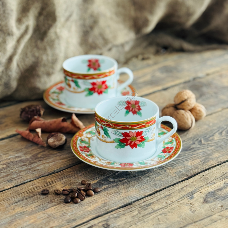 BUONA NATALE zestaw 2 filiżanki z spodkiem cylindryczne