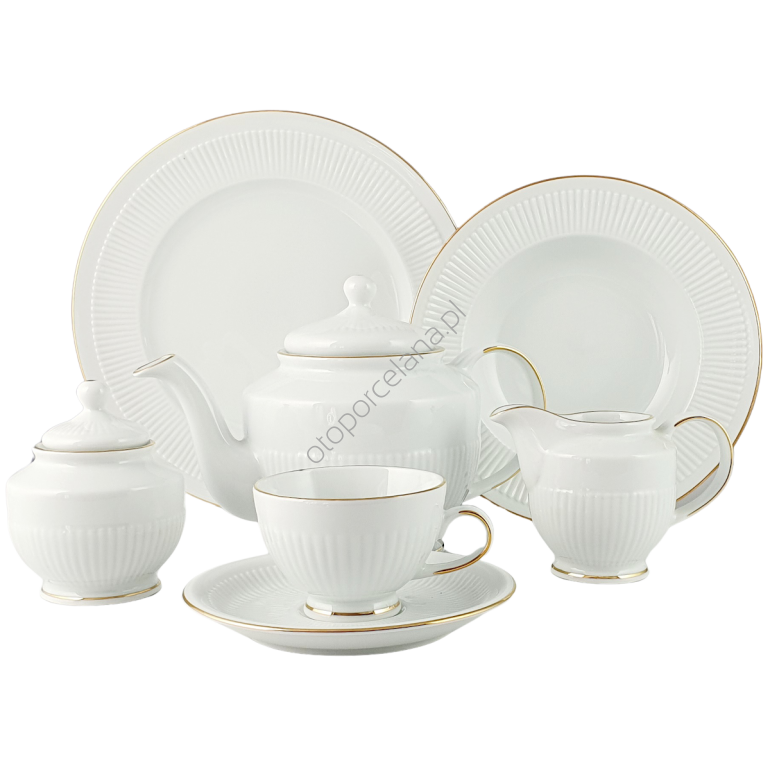 MINOS GOLD serwis do herbaty 6 osobowy z talerzami obiad./ 27 sztuk AC162