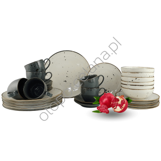 COTTAGE CREAM & GRAPHITE zestaw z filiżanką dla 6 os. 30 el.- Alumina Bogucice